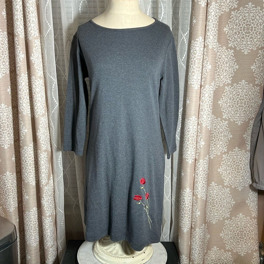 Secret Treasures grey embroidered long sleeve nightgown size small